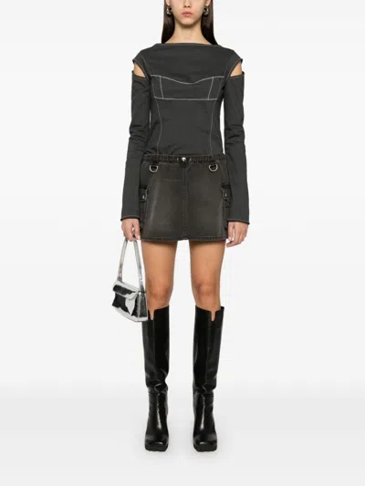 Coperni 'cargo Denim' Mini Skirt With Pockets And Elastic Waistband In Grey