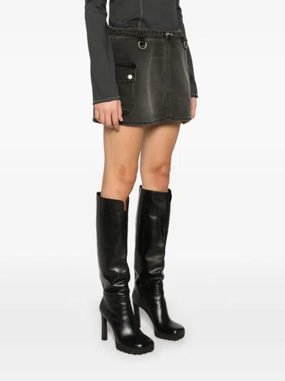 Coperni 'cargo Denim' Mini Skirt With Pockets And Elastic Waistband In Grey