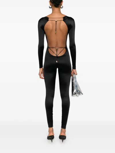 Maison Close Open-back Long-sleeve Jumpsuit In Black