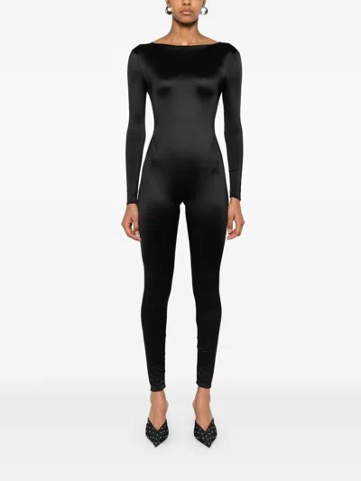 Maison Close Open-back Long-sleeve Jumpsuit In Black