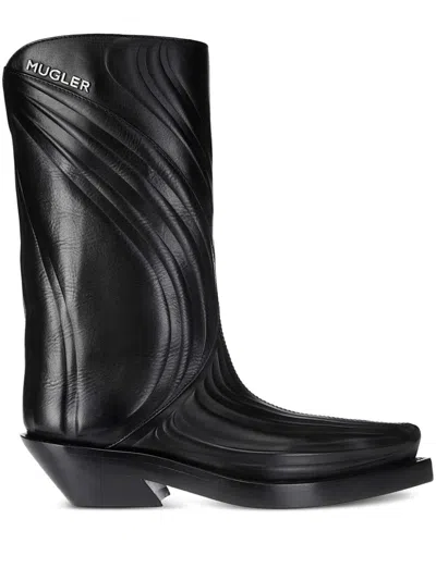 Mugler Embossed Santiag Boot In Calfskin Black