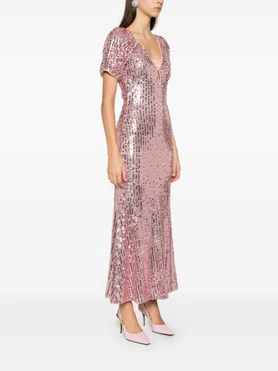Rotate Birger Christensen Rotate Birgerchristensen Sequins Midi V-neck Dress In Pink