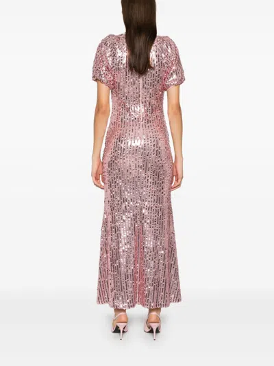 Rotate Birger Christensen Rotate Birgerchristensen Sequins Midi V-neck Dress In Pink