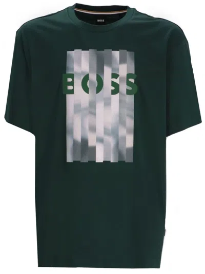 Shop Hugo Boss Logo-print T-shirt In Green