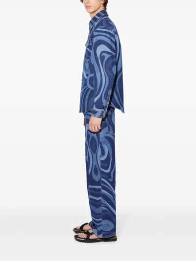 Pucci Marmo-print Denim Shirt In Blue