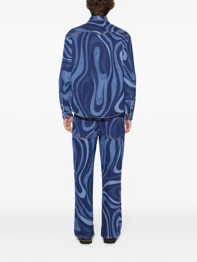 Pucci Marmo-print Denim Shirt In Blue