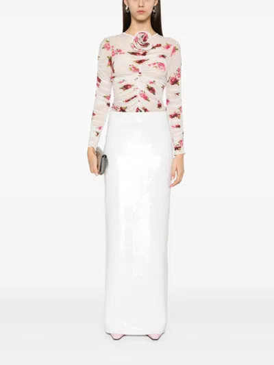 Magda Butrym Rose-appliqué Ruched Top In White