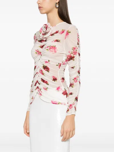 Magda Butrym Rose-appliqué Ruched Top In White