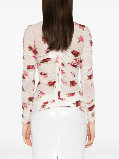 Magda Butrym Rose-appliqué Ruched Top In White