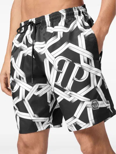 Shop Philipp Plein Chain-print Swim Shorts In Black