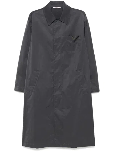 Shop Valentino Vlogo Midi Coat In Grey