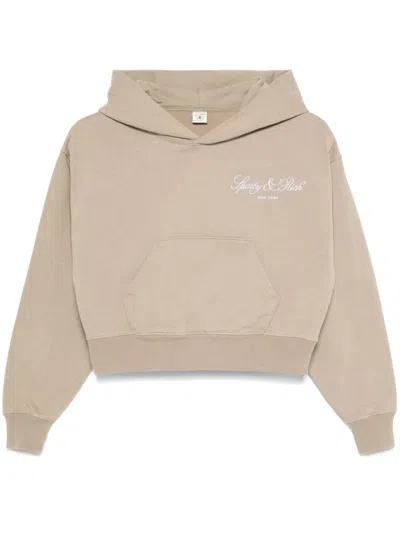 Sporty And Rich Vendome-script Cropped Hoodie In Neutrals