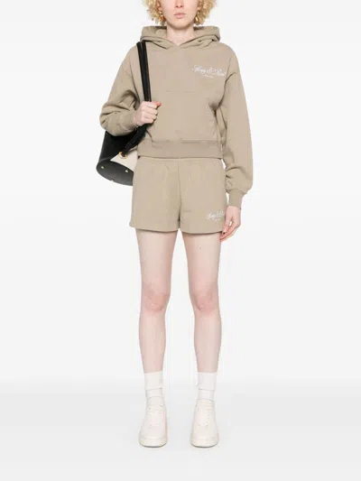 Sporty And Rich Vendome-script Cropped Hoodie In Neutrals