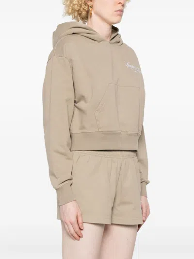 Sporty And Rich Vendome-script Cropped Hoodie In Neutrals