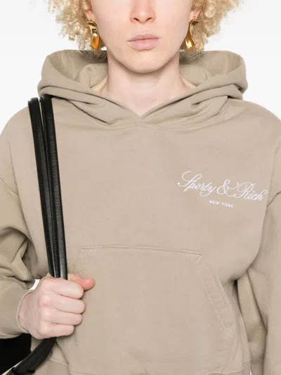 Sporty And Rich Vendome-script Cropped Hoodie In Neutrals