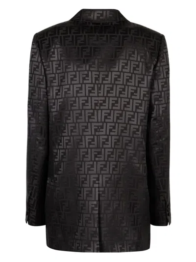 Fendi Logo Jacquard Double-breasted Crepe Blazer In Black