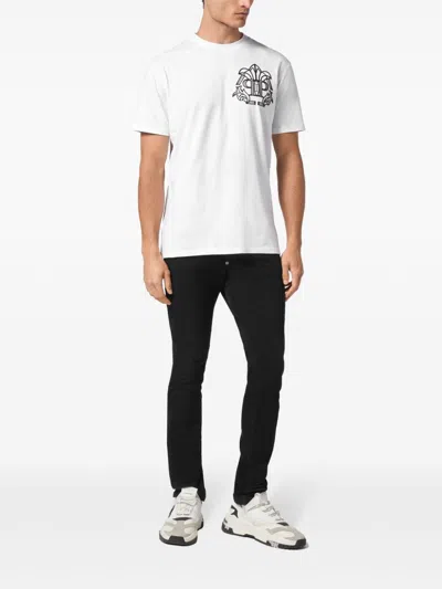 Shop Philipp Plein Skull&bones T-shirt In White