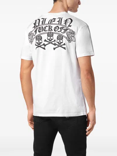 Shop Philipp Plein Skull&bones T-shirt In White