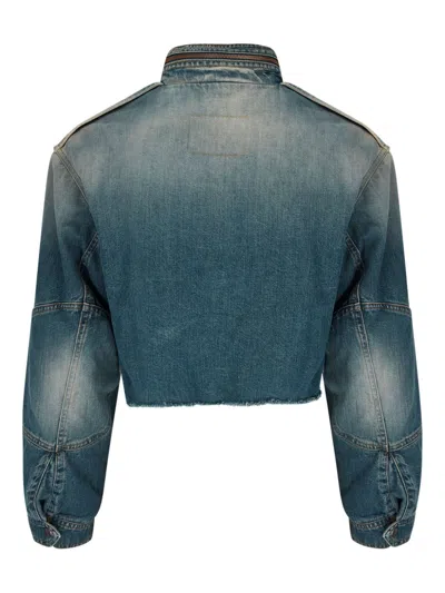 MARTINE ROSE LOGO-PATCH DENIM CROPPED JACKET 