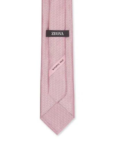 Zegna Logo Embroidered Pointed Tip Tie In Pink