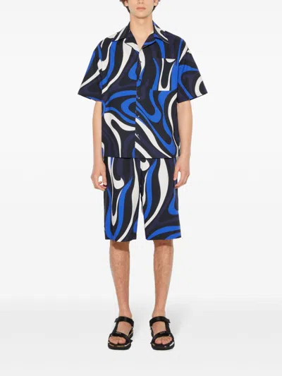 Pucci Marmo-print Cotton Shirt In Blue