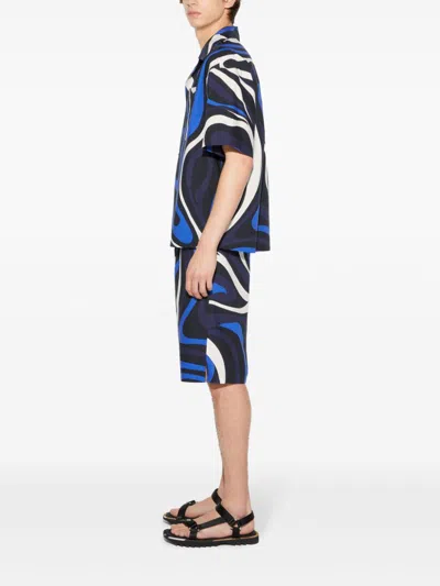 Pucci Marmo-print Cotton Shirt In Blue