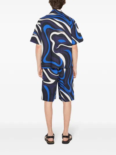 Pucci Marmo-print Cotton Shirt In Blue