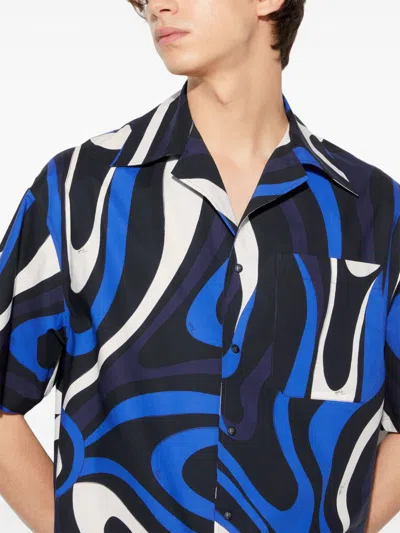Pucci Marmo-print Cotton Shirt In Blue