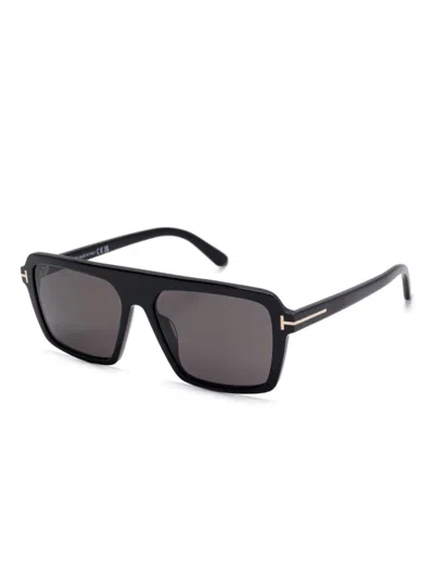 Tom Ford Oversized Rectangular Acetate Sunglasses With Metallic Accents In Brown