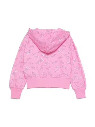 Monnalisa Pink Crop Sweatshirt For Girl With Barbie Printed In Pink