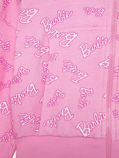Monnalisa Pink Crop Sweatshirt For Girl With Barbie Printed In Pink