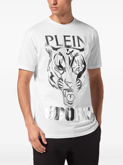 Plein Sport Tiger-print Round-neck T-shirt In White