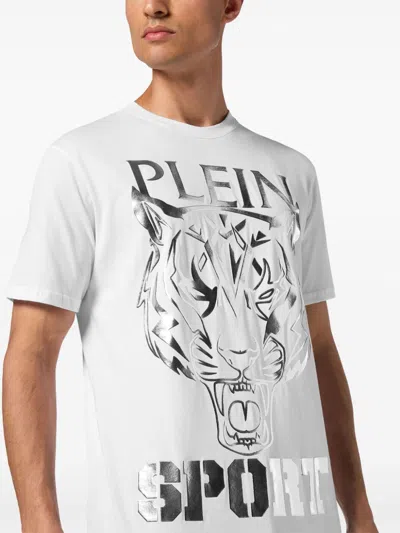 Plein Sport Tiger-print Round-neck T-shirt In White