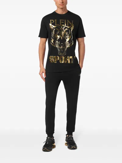 Plein Sport Tiger-print Round-neck T-shirt In Black