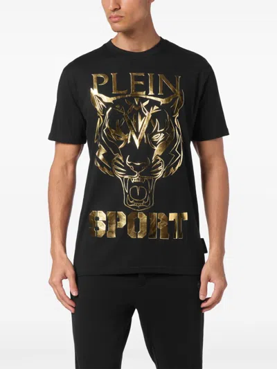 Plein Sport Tiger-print Round-neck T-shirt In Black