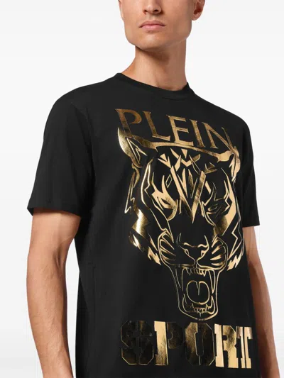 Plein Sport Tiger-print Round-neck T-shirt In Black