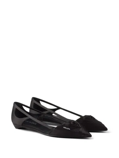 Prada Brushed Leather Cut-out Ballerinas Shoes In Black