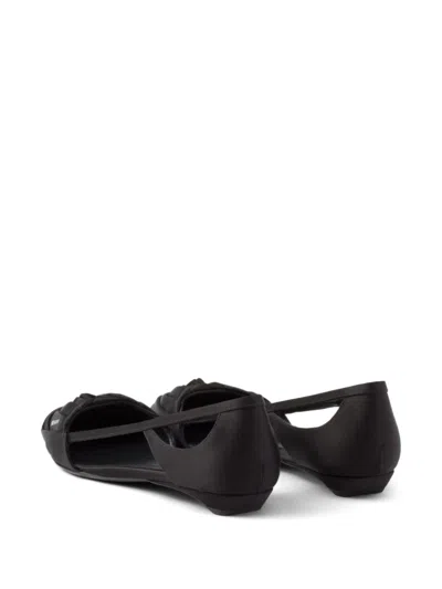 Prada Brushed Leather Cut-out Ballerinas Shoes In Black
