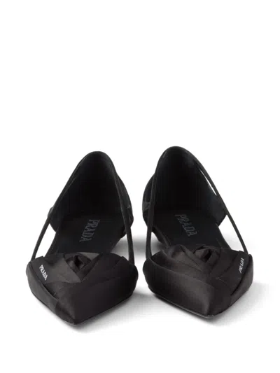 Shop Prada Satin-finish Cut-out Ballerina Shoes In Black