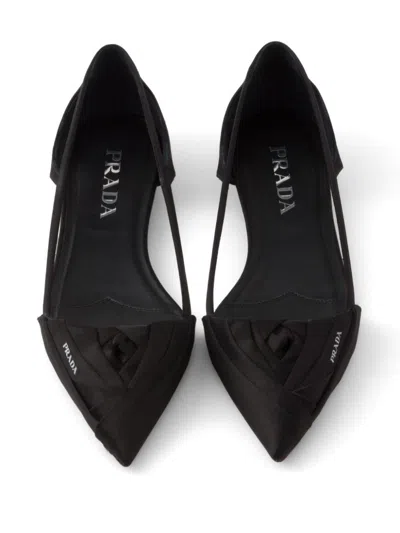 Prada Brushed Leather Cut-out Ballerinas Shoes In Black