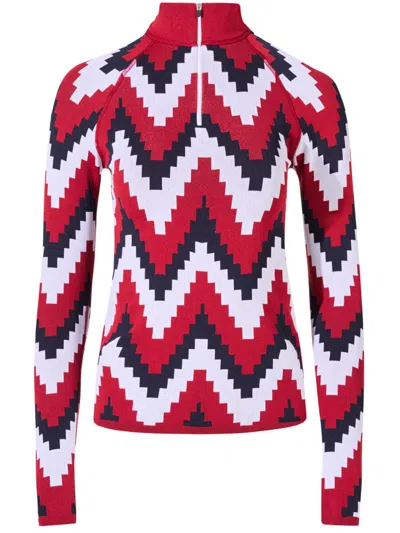 Perfect Moment Women's Jacquard 1/4 Zip Top, Red Chevron Print, Xs In Red