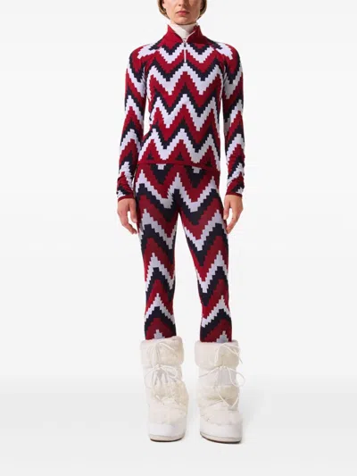 Perfect Moment Women's Jacquard 1/4 Zip Top, Red Chevron Print, Xs In Red