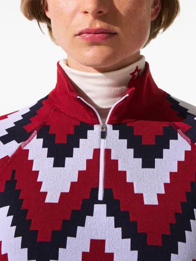 Perfect Moment Women's Jacquard 1/4 Zip Top, Red Chevron Print, Xs In Red