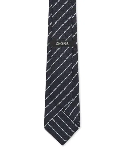 Shop Zegna Stripe Pattern Tie In Blue