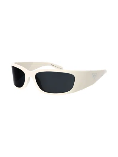Prada Symbole Wraparound-frame Sunglasses In White