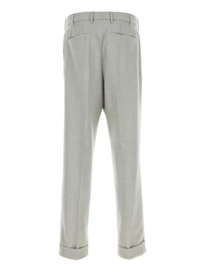 Pt Torino Wool Trousers With Pleated Front And Cuffed Hem In Grey