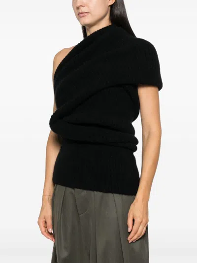 Rick Owens Asymmetric Draped Knitted Top In Black