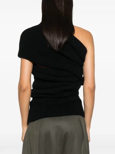 Rick Owens Asymmetric Draped Knitted Top In Black
