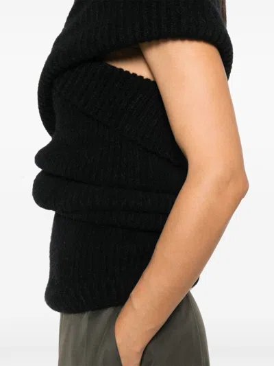 Rick Owens Asymmetric Draped Knitted Top In Black