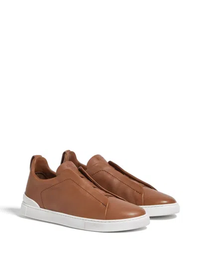 Zegna Baskets Triple Stitch Secondskin Foliage Foncé In Brown